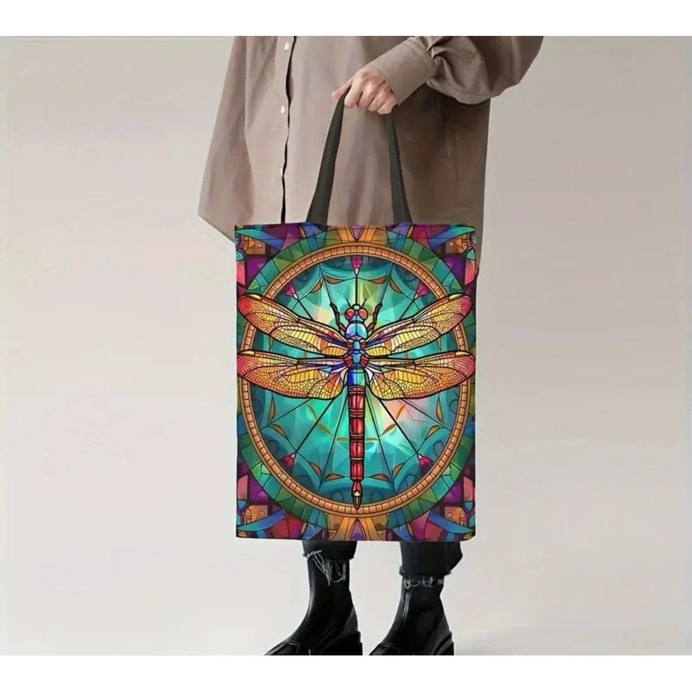 Dragonfly Tote Bag Stained‎ Glass Style Art Print Shoulder Bag Handbag Purse